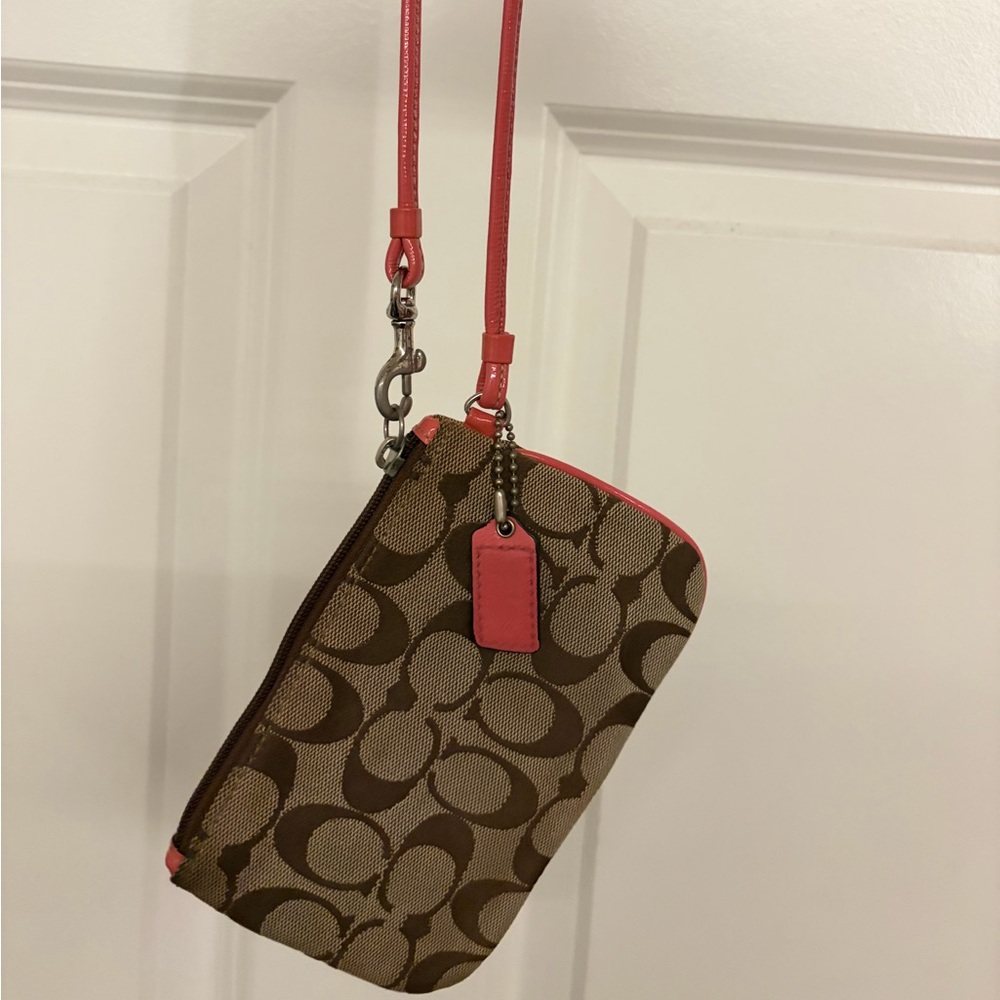 Coach Signature Brown and Pink Wristlet